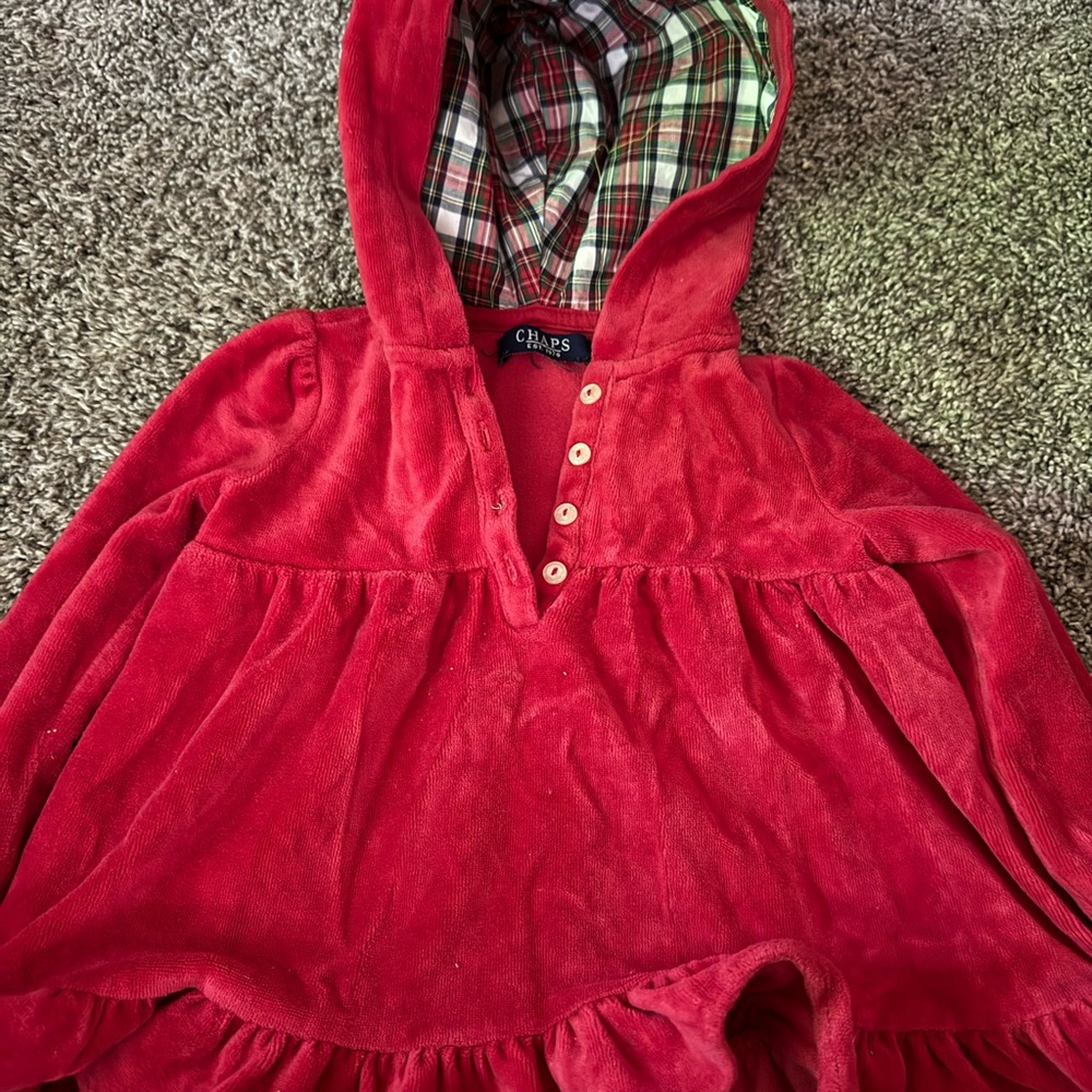 Chaps Scarlet Hooded Top with Checkered Lining